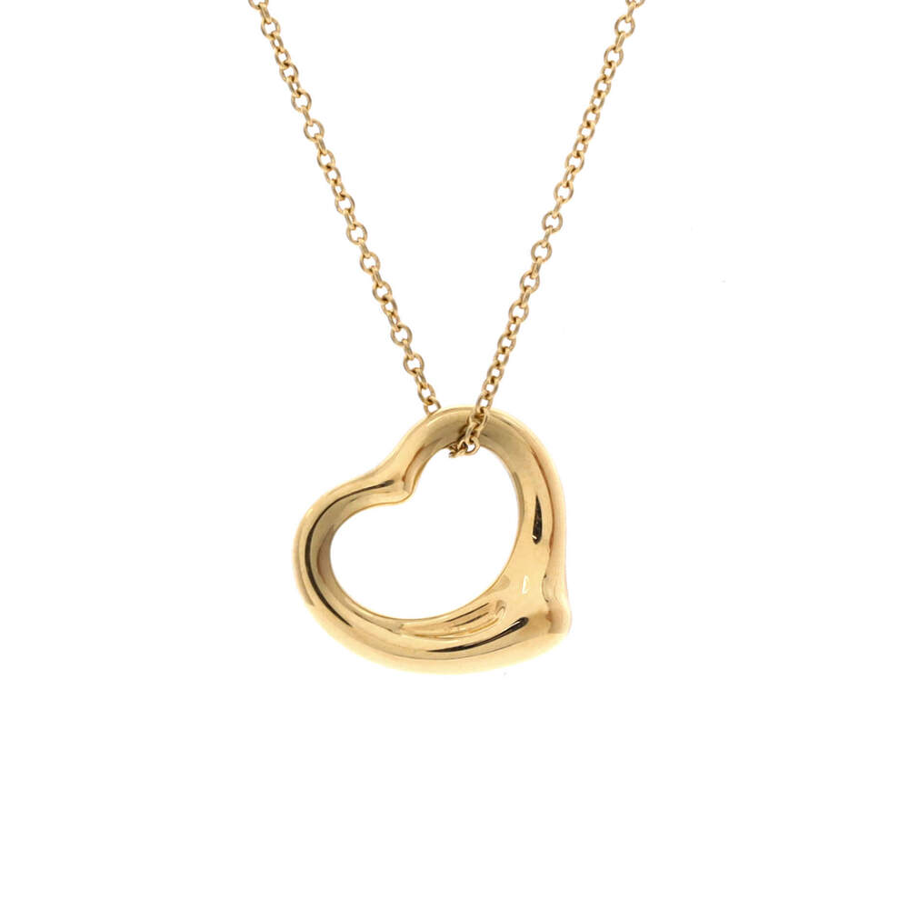 Tiffany & Co. 16mm Elsa Peretti Open Heart Pendant Necklace 18K Yellow Gold